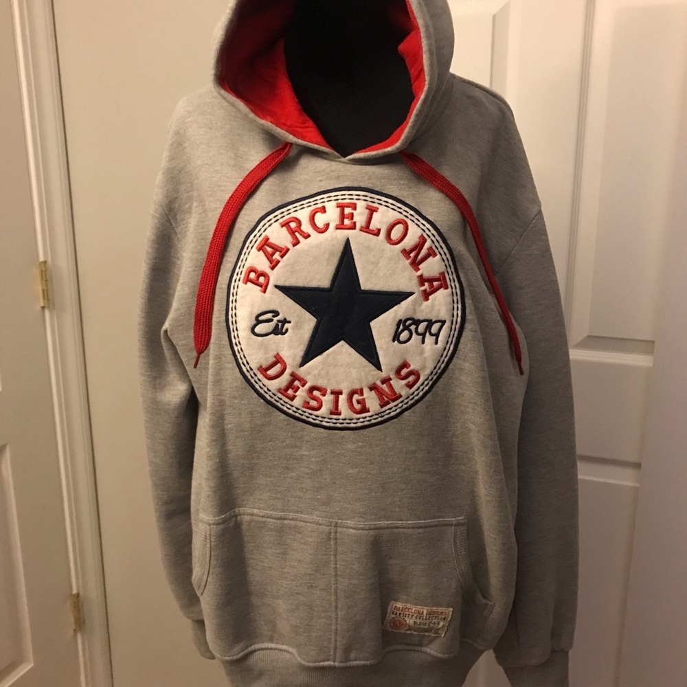 Authentic Barcelona Sweatshirt Jacket, XLarge, Gray with Red Lining
